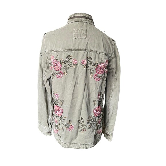 Abercrombie Fitch Womens Embroidered Military Jacket Size M Green Floral Utility - Picture 1 of 15